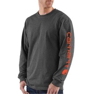 Men’s Charcoal Gray Crew Neck Workwear Long Sleeve Graphic Logo Size Large